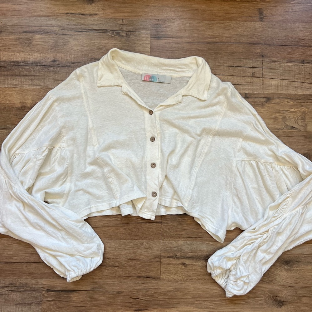 Cream Button-Up Cropped Top